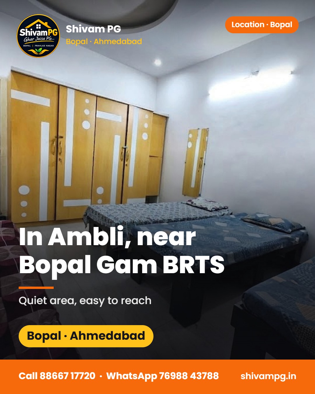 In Ambli, near Bopal Gam BRTS – Shivam PG Bopal, boys PG in Ahmedabad